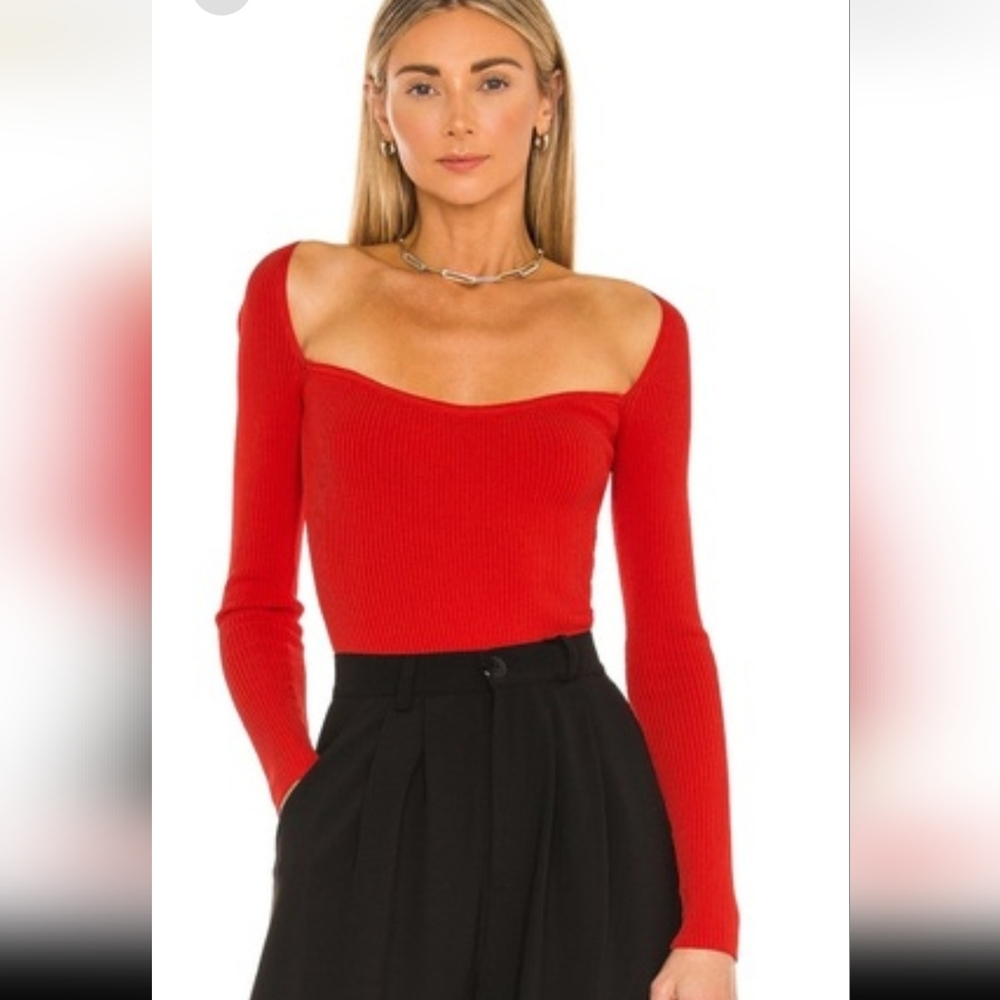 Superdown Naomi Sweetheart Long Sleeve Bodysuit in Red Size XS